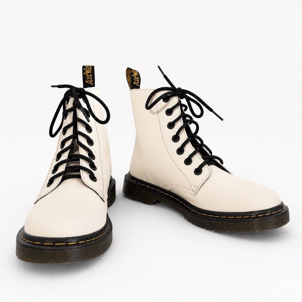 Dr Martens Luana White Leather AirWair Combat Boots Women's US 10